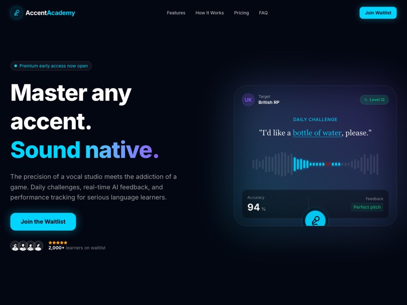 Accent Academy site — Master any accent, sound native