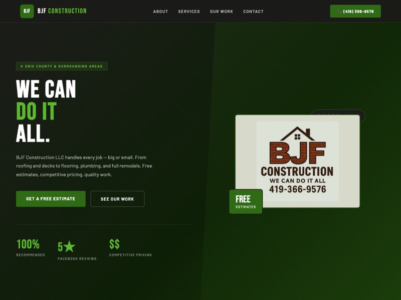 BJF Construction homepage — We Can Do It All