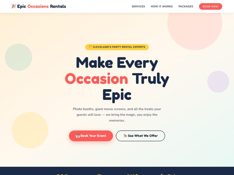 Epic Occasions Rentals site — Make Every Occasion Truly Epic